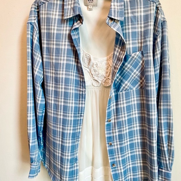 Just Polly Women’s Shirt, Button Down, Blue & White Plaid, NWT, S - Picture 2 of 6